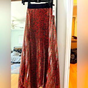 Alice + Olivia Katz Metallic Leopard Pleated Maxi Skirt sz 0, Brand New w/Tags!